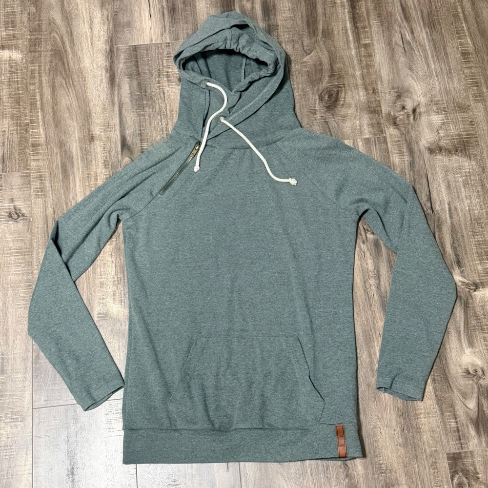 Ampersand Avenue Womens Side Zip Hoodie Sage Green Heathered Pullover Medium